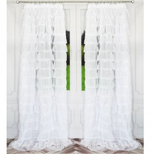 Firana z falbanami na taśmie - Aurora 145x250 biała