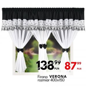 Firana woalowa Verona 400x150 cm – czarny lambrekin i efektowne kokardy 