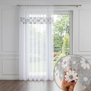Firana gotowa Megan 200x250 cm – biały woal z dwukolorową gipiurą