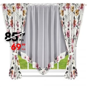 Komplet dekoracyjny Ariel 400x160 cm – biały woal i zasłony w kwiaty