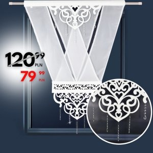 Panel dekoracyjny Angelina 120x160 – biały woal z ażurem i koralikami 