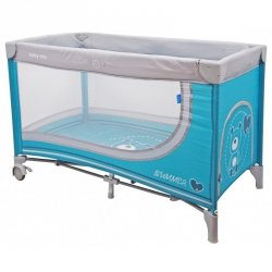 BABY MIX HR-8052-194 Łóżeczko podróżne jednopoziomowe Miś niebieskie 35850