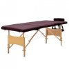 Składany stół do masażu, 4 strefy, drewniany, winny fiolet