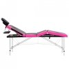 4-strefowy, składany stół do masażu, aluminium, czarno-różowy