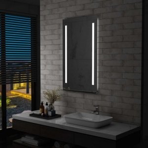 Ścienne lustro łazienkowe z LED, z półką, 60 x 100 cm