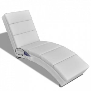 Rozkładany fotel masujący, biały, sztuczna skóra