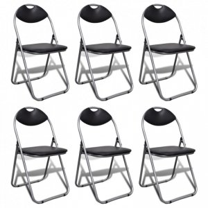 Składane krzesła stołowe, 6 szt., czarne, sztuczna skóra i stal
