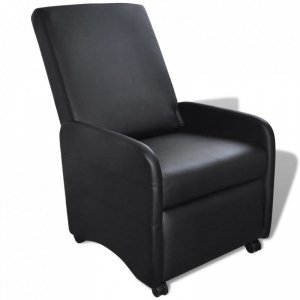 Fotel, składany, czarny, sztuczna skóra