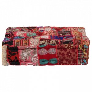 Kwadratowy puf patchworkowy, bawełna, 50x50x12 cm, czerwony