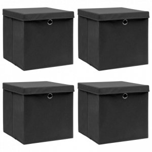 Pudełka z pokrywami, 4 szt., czarne, 32x32x32 cm, tkanina