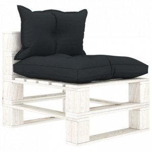 Ogrodowe siedzisko z palet z antracytowymi poduszkami, drewno