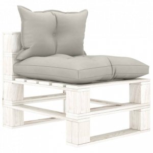 Ogrodowe siedzisko z palet, z poduszkami taupe, drewniane