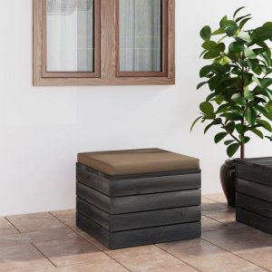 Ogrodowy stołek z palet z poduszką koloru taupe, drewno sosnowe