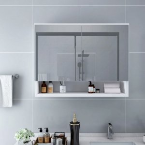 Szafka łazienkowa z lustrem i LED, biała, 80x15x60 cm, MDF
