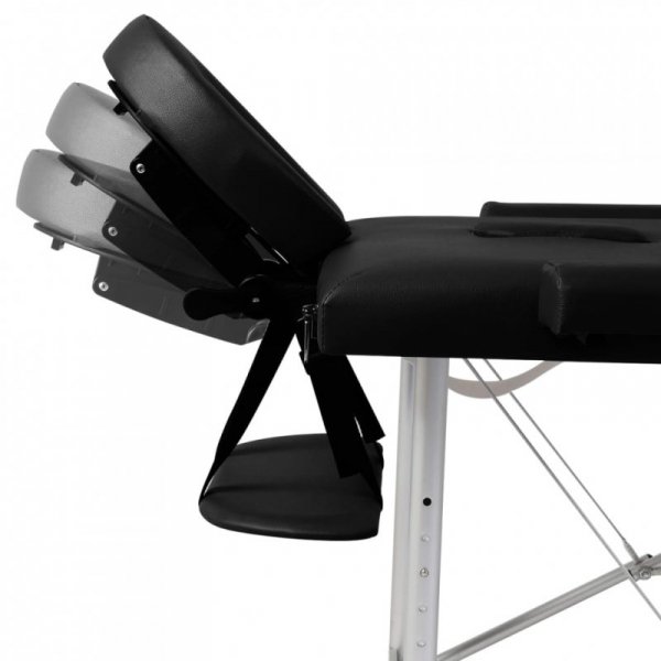 Składany stół do masażu z aluminiową ramą, 2 strefy, czarny