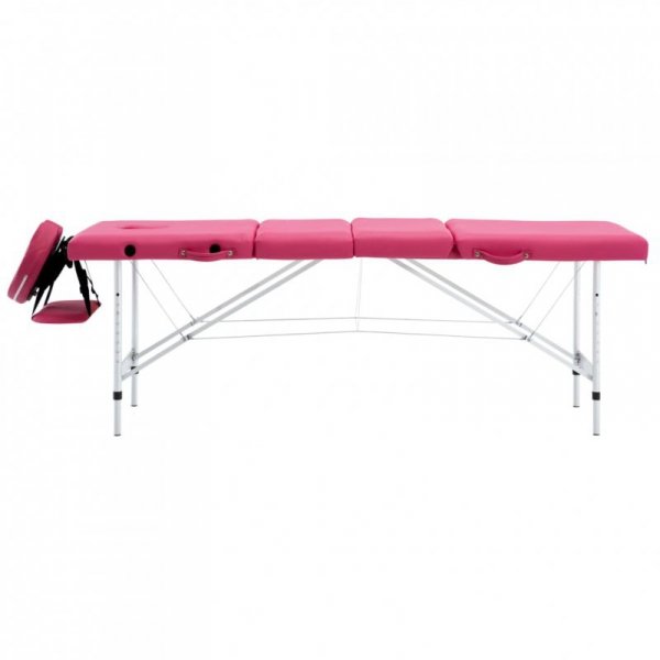 Składany stół do masażu, 4 strefy, aluminiowy, różowy