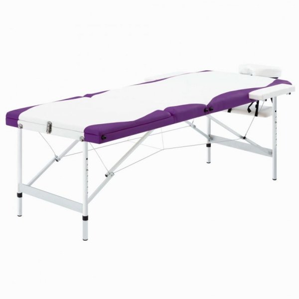 3-strefowy, składany stół do masażu, aluminium, biało-fioletowy