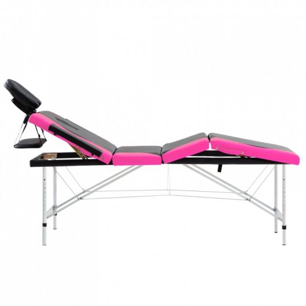 4-strefowy, składany stół do masażu, aluminium, czarno-różowy