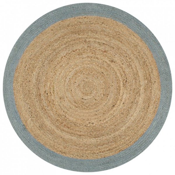 Ręcznie wykonany dywanik, juta, oliwkowozielona krawędź, 120 cm