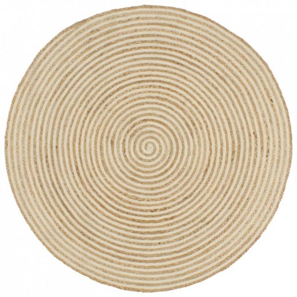 Dywanik ręcznie wykonany z juty, spiralny wzór, biały, 120 cm
