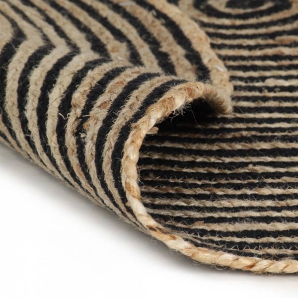 Dywanik ręcznie wykonany z juty, spiralny wzór, czarny, 150 cm
