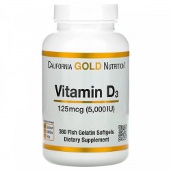 California Gold Nutrition, Vitamin D3, 125 mcg (5,000 IU), 360 kaps.