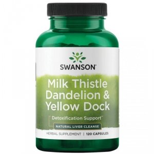 SWANSON Milk Thistle, Dandelion & Yellow Dock - Ostropest Plamisty, Mniszek lekarski i Szczaw żółty (120 kaps.)