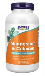 NOW FOODS Magnesium & Calcium - Magnez 266 z wapniem, cynkiem i witaminą D (250 tabl.)