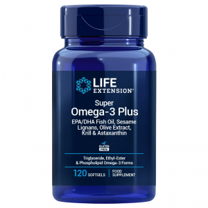 LIFE EXTENSION Super Omega-3 Plus EPA/DHA z Lignanami Sezamowymi, Ekstraktem z Oliwek, Olejem z Kryla i Astaksantyną EU  (120 ka