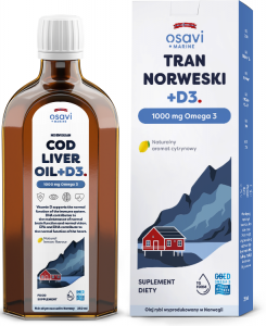 OSAVI Tran Norweski +D3, 1000 mg Omega 3 - smak cytrynowy (250 ml)