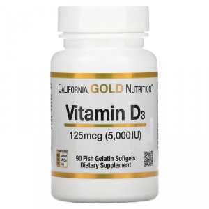 California Gold Nutrition, Vitamin D3, 125 mcg (5,000 IU), 90 kaps.