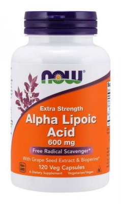 NOW FOODS ALA - Kwas Alfa Liponowy 600 mg + Ekstrakt z Winogron + Bioperyna (120 kaps.)