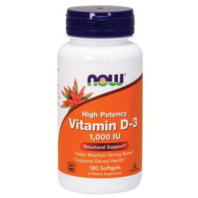 NOW FOODS Witamina D3 1000 IU (180 kaps.)
