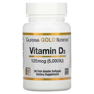 California Gold Nutrition, Vitamin D3, 125 mcg (5,000 IU), 90 kaps. Witamina D3