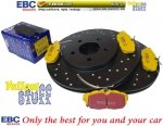 Tylne klocki YellowStuff + NAWIERCANE NACINANE tarcze hamulcowe EBC seria GD Ford Mustang 2005-2014