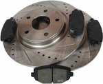Tylne klocki + WIERCONE nacinane tarcze hamulcowe 328mm Chrysler Town Country 2012-