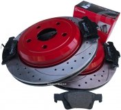 Tylne klocki BREMBO + WIERCONE wentylowane tarcze hamulcowe RED Dodge Durango 2011-