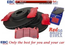 Przednie CERAMICZNE klocki RedStuff + tarcze hamulcowe EBC seria PREMIUM Ford Mustang 5,0 V8 2015-