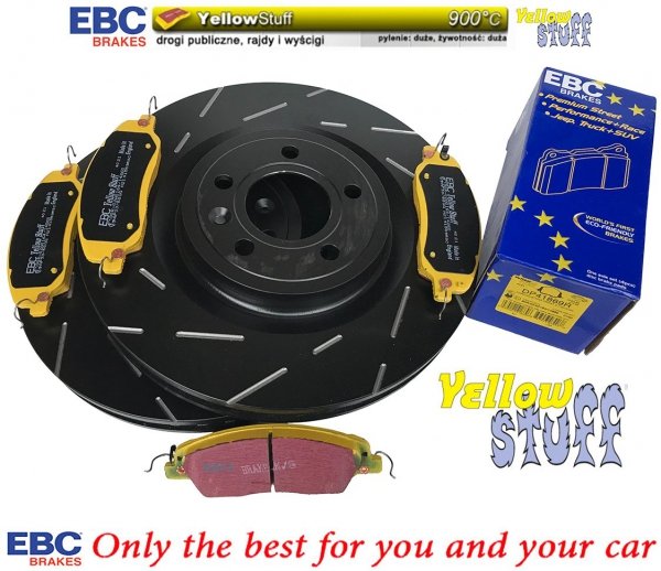 Przednie klocki YellowStuff + NACINANE tarcze hamulcowe 336mm EBC seria USR Ford Mustang 2011-2014
