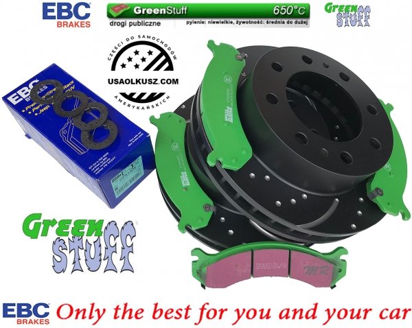 Przednie klocki GreenStuff + NAWIERCANE NACINANE tarcze hamulcowe EBC seria GD Chevrolet Avalanche 2500 2002-2006