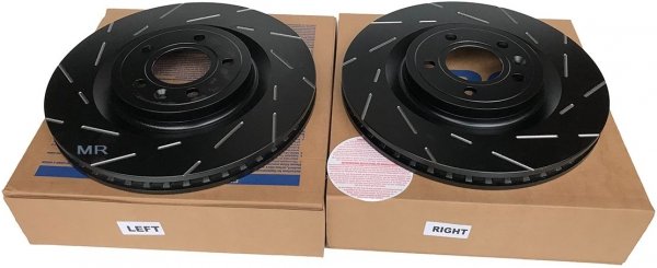 Przednie klocki RedStuff + NACINANE tarcze hamulcowe 336mm EBC seria USR Ford Mustang 2011-2014