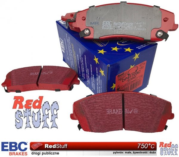 Przednie CERAMICZNE klocki RedStuff + WIERCONE NACINANE tarcze hamulcowe 320mm EBC seria GD Dodge Challenger RWD V6