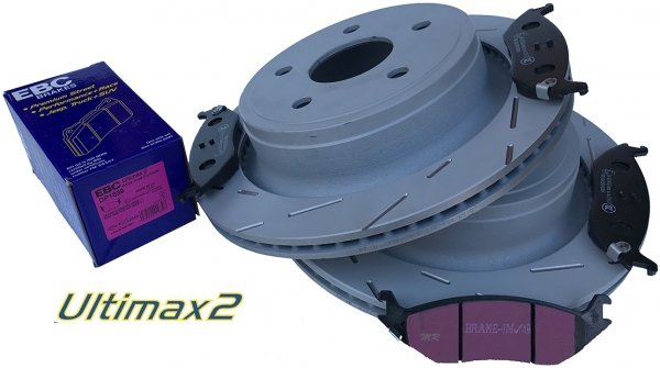 Tylne klocki Ultimax2 + nacinane tarcze hamulcowe EBC seria USR Chrysler Aspen