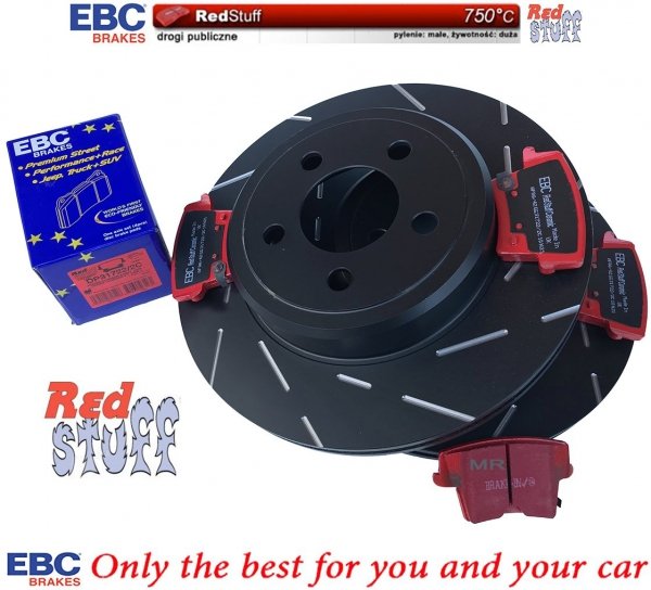 Tylne CERAMICZNE klocki RedStuff + NACINANE WENTYLOWANE tarcze hamulcowe EBC seria USR Dodge Challenger