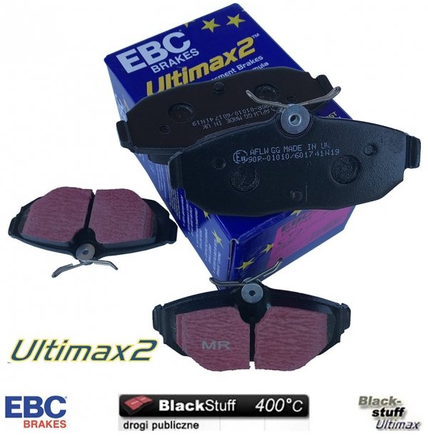 Tylne klocki Ultimax2 + NACINANE tarcze hamulcowe EBC seria BSD Ford Mustang 2005-2014