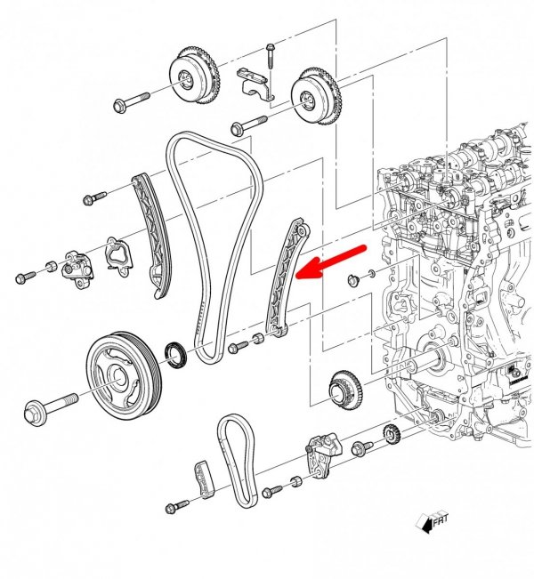 Prowadnica ślizg łańcucha rozrządu lewa Cadillac ATS L4 2013-2019