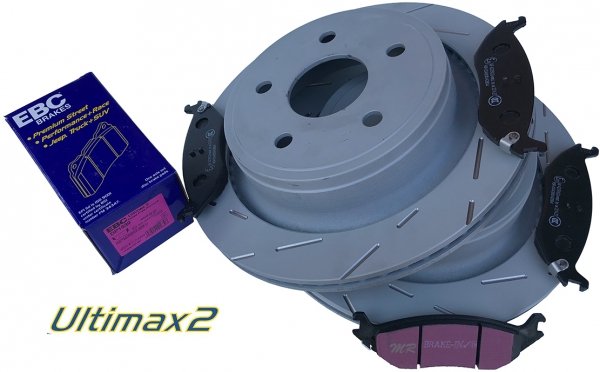 Tylne klocki Ultimax2 + nacinane tarcze hamulcowe EBC seria USR Chrysler Aspen