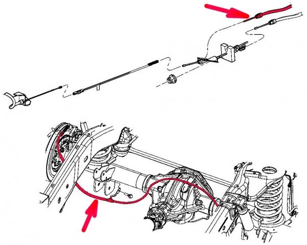 Linka hamulca postojowego tylna prawa 3043mm Dodge RAM 1500 2009-