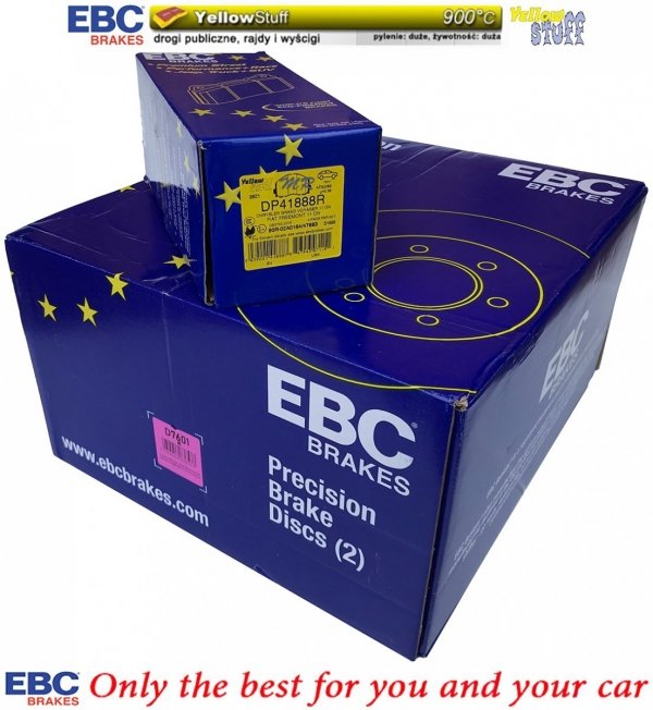 Przednie klocki YellowStuff + tarcze hamulcowe 330mm EBC seria Premium Dodge Caravan 2012-