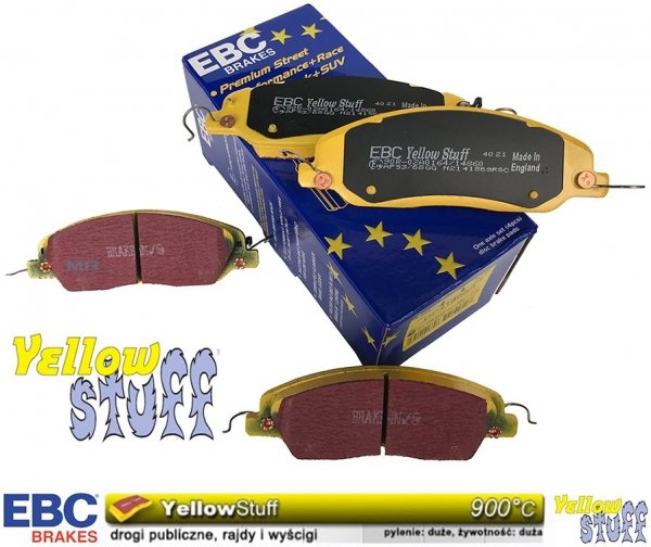 Przednie klocki YellowStuff + WIERCONE NACINANE tarcze hamulcowe 293mm EBC serii GD Ford Mustang 2005-2010